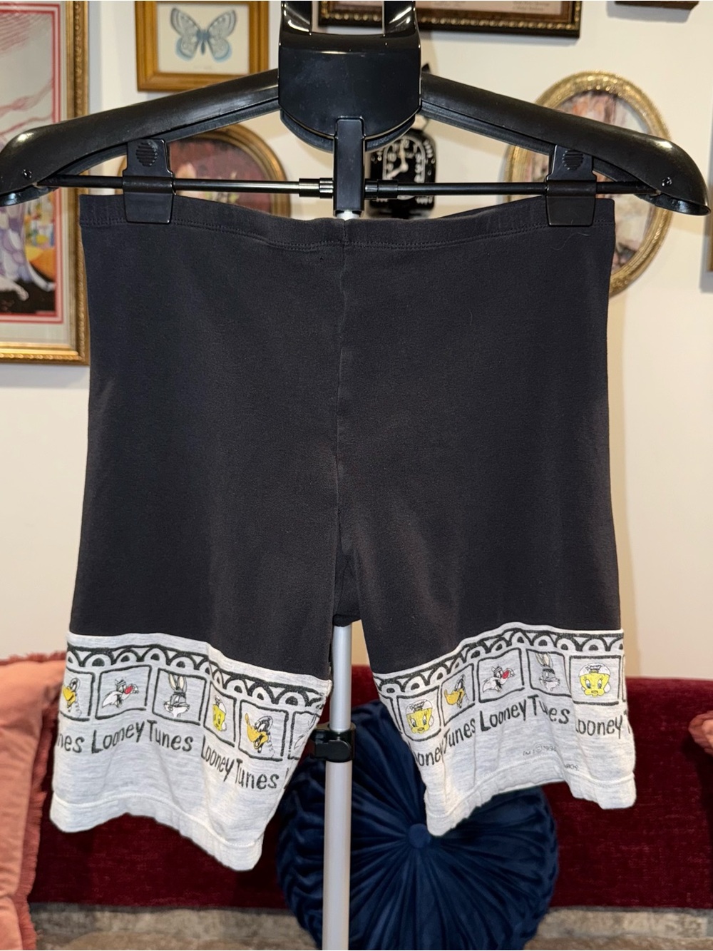 Vintage Looney Tunes Black Lounge Shorts with Cartoon Border
